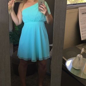 WHBM Flowy one shoulder Tiffany blue dress